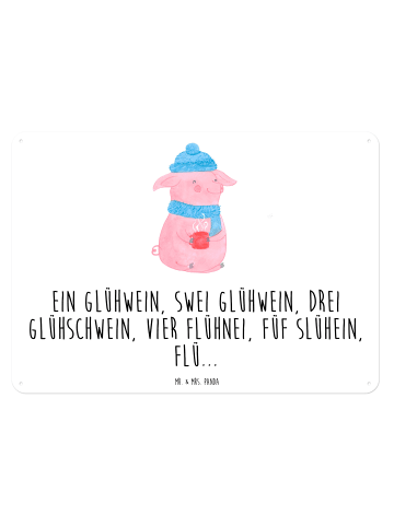 Mr. & Mrs. Panda Nostalgieschild Schweinchen Glühwein mit Spruch in Weiß