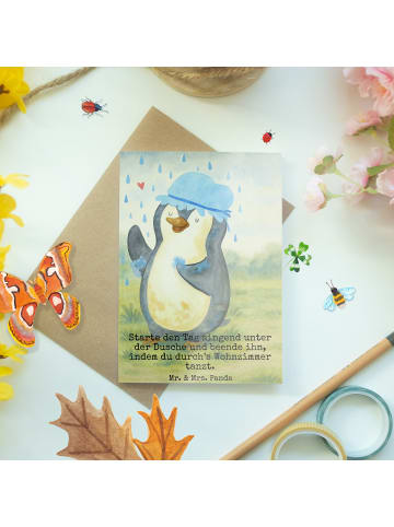 Mr. & Mrs. Panda babykarte Pinguin Duschen Design mit Spruch in Weiß