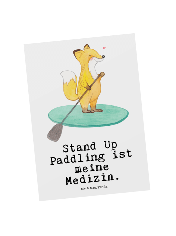 Mr. & Mrs. Panda Postkarte Fuchs Stand Up Paddling mit Spruch in Weiß