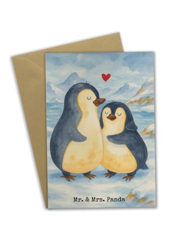 Mr. & Mrs. Panda Grußkarte Pinguin umarmen Design ohne Spruch in Weiß