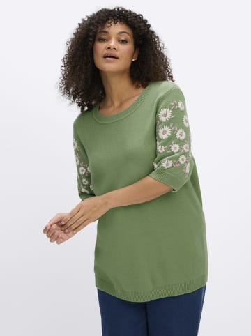 sheego Kurzarm-Pullover in eucalyptus-ecru
