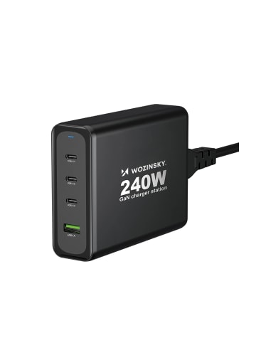 Wozinsky GaN-Ladestation USB-A / 3 x USB-C Schnellladegerät 240W in Schwarz in Schwarz