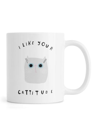 Juniqe Tasse "Catisfaction 6" in Grau & Schwarz