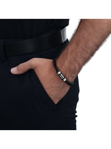 Amor Armband Edelstahl, Leder in Schwarz