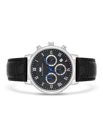 Rhodenwald & Söhne Herren Chronograph silber Echtleder schwarz in schwarz