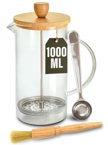 Cosumy French Press aus Glas 1L - Kaffeebereiter für 5 Tassen Kaffee - Mit