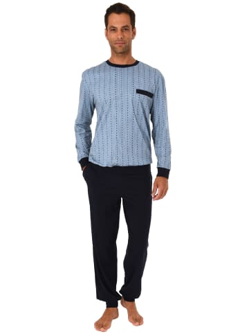 NORMANN Pyjama Schlafanzug lang Bündchen print - 45744 in hellblau