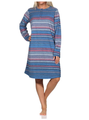 NORMANN Frottee Nachthemd langarm Bündchen gestreift - 80687 in blau
