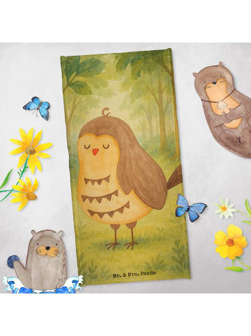 Mr. & Mrs. Panda Strandhandtuch Eule Zufrieden Design ohne Spruch in Türkis Pastell