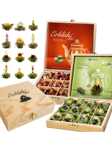 Creano 2er Set 12er Holzpräsentboxen ErblühTee Grüner Tee "Fruity Flavor" + Weißer Tee 