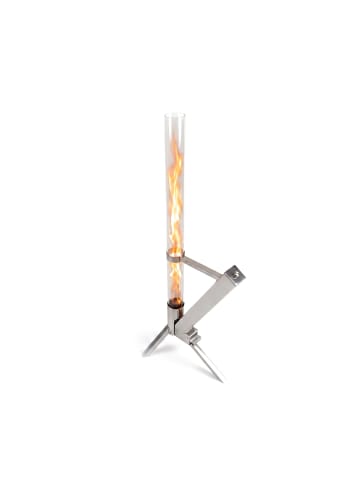 relaxdays Feuerrohr Pelletfackel in Silber – (B)50 x (H)130 x (T)34 cm