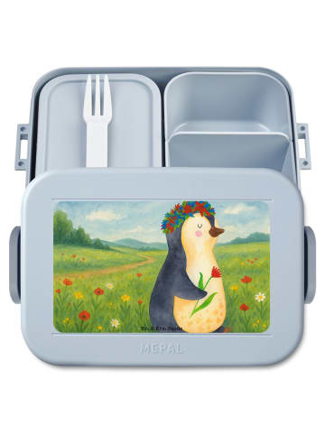 Mr. & Mrs. Panda Brotdose Pinguin Blumen Design ohne Spruch in Blau Pastell