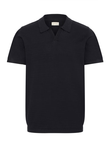 BLEND Einfarbig V-Ausschnitt Poloshirt Kurzarm in Schwarz
