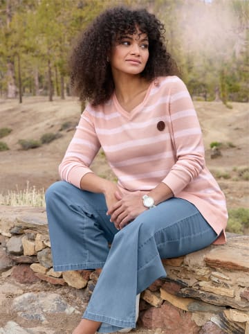 sheego Strickpullover in hellrosé-weiß-geringelt