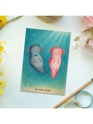 Mr. & Mrs. Panda Postkarte Axolotl Liebe Design ohne Spruch in Weiß