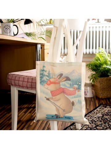 Mr. & Mrs. Panda Shopping Tasche Hase Skifahren Design ohne Spruch in Weiß