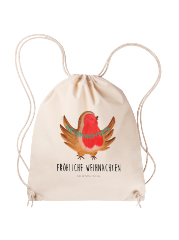Mr. & Mrs. Panda rucksack stoff Rotkehlchen Weihnachten mit Spruch in Creme
