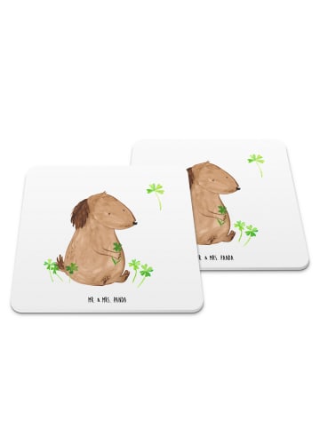 Mr. & Mrs. Panda Getränkeuntersetzer Hund Kleeblatt ohne Spruch in Weiß
