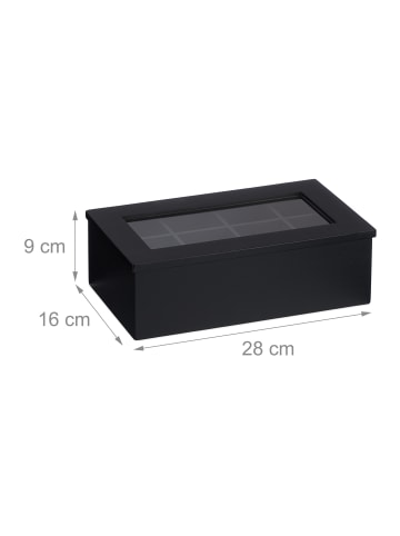 relaxdays Teebox in Schwarz/ Transparent - (B)28 x (H)9 x (T)16 cm