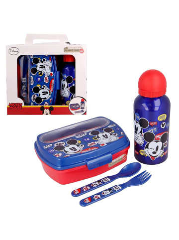 Disney Mickey Mouse Alu-Trinkflasche & Brotdose mit Besteck | Mickey Mouse | Lunchbox-Set