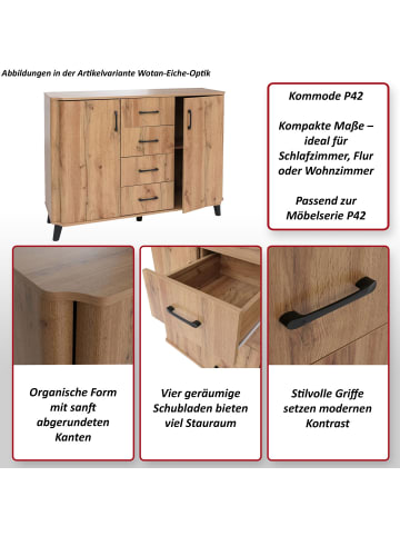 MCW Kommode P42 4 Schubladen Staufächer 2 Türen, Wotan-Eiche-Optik