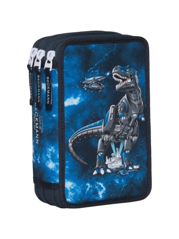 BECKMANN 3-fächrige Federmappe mit Inhalt Tech Rex in blau