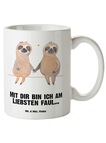 Mr. & Mrs. Panda XL Tasse Faultier Pärchen mit Spruch in Weiß