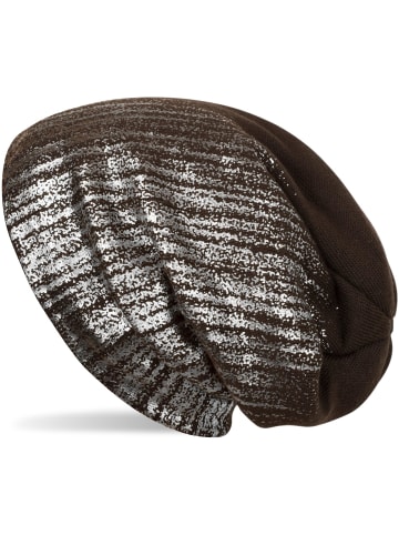 styleBREAKER Feinstrick Beanie Mütze in Dunkelbraun / Silber