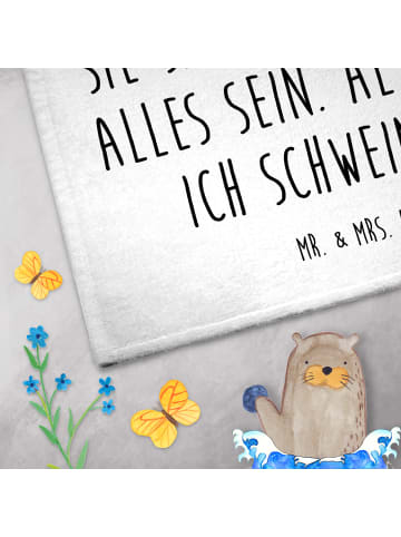 Mr. & Mrs. Panda Gästehandtuch Einhorn Schwein mit Spruch in Weiß