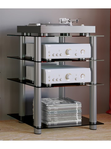 VCM  Hifi Möbel Rack Alu Glas Phono Bilus in Schwarzglas