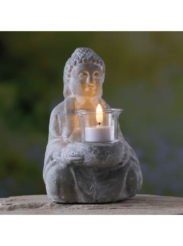 MARELIDA Teelichthalter Buddha in Steinoptik H: 20cm in grau