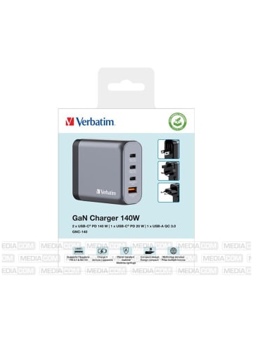 Verbatim Verbatim GNC-140 Ladeadapter 140W USB-C/USB-A Grau
