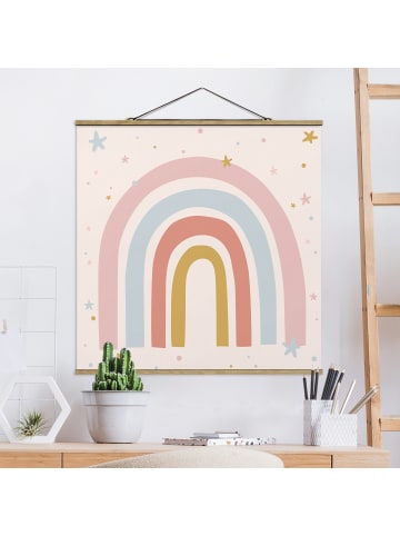 WALLART Stoffbild - Großer Regenbogen mit Sternen und Pünktchen in Pastell