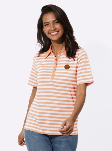 WITT WEIDEN Poloshirt in apricot-weiß-geringelt