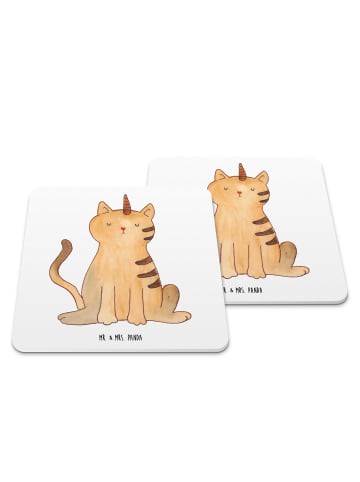 Mr. & Mrs. Panda Glasuntersetzer Einhorn Katze ohne Spruch in Weiß