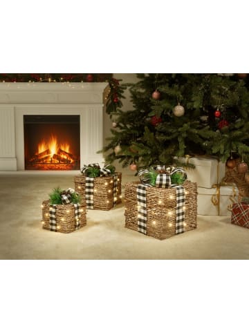 Beliani 3er-Set LED Deko ARRESKOV in Braun/Schwarz/Weiß