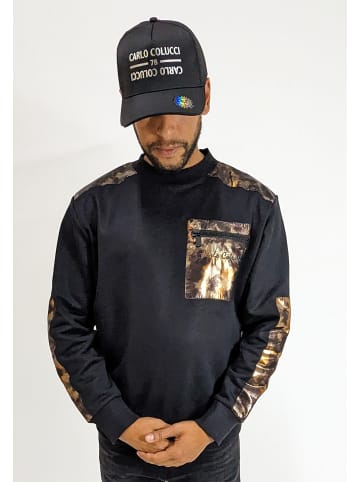 Sweatshirt Zipptasche Rundhals Regular Fit in Schwarz