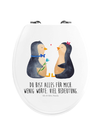 Mr. & Mrs. Panda Motiv WC Sitz Pinguin Pärchen mit Spruch in Weiß