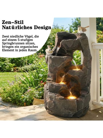 ABRIHOME LED Gartenbrunnen in Steingrau mit Vogelfiguren 25,5x19x47 cm für Garten