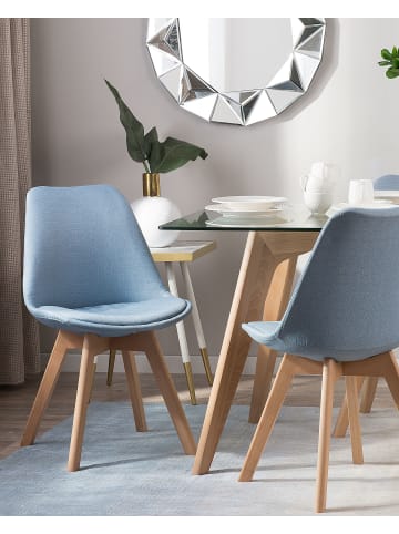 Beliani 2er-Set Esszimmerstuhl DAKOTA II in Blau/Heller Holzfarbton