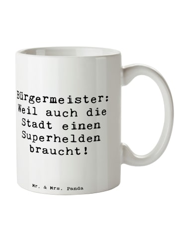 Mr. & Mrs. Panda Teetasse Spruch Bürgermeister Superheld mit Spruch in Weiß