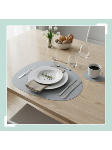 relaxdays 6-tlg. Platzdeckchen Set mit Untersetzern in Grau/ Beige