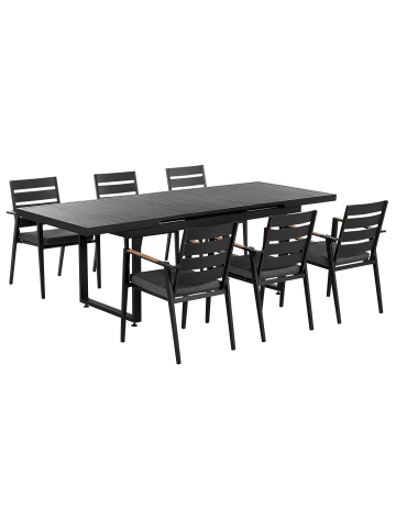 Beliani 7-tlg Gartentisch Set VALCANETTO/TAVIANO in Schwarz/Grau/Braun