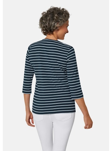 GOLDNER Kurzgröße:  Jerseyshirt mit Rundhals in marine / weiß / geringelt