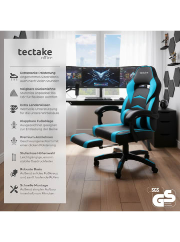 tectake Racing Bürostuhl Comodo inklusive Lendenkissen, Belastbarkeit 120 kg, schwarz/az