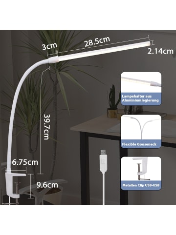 ZMH Tischleuchte LED in weiß Flexibel Klemmleuchte 3000-6500K dimmbar 5W