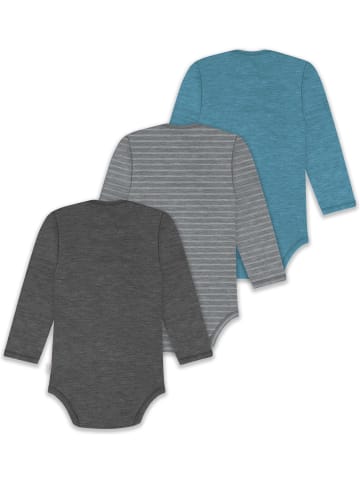 Normani Outdoor Sports 3er Pack Baby Merino Body Langarm Auckland in Blau/Grau/Anthrazit