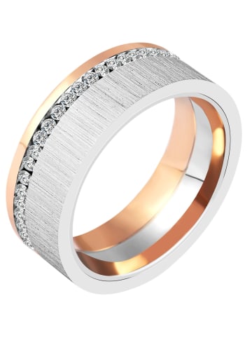 Adeliás Damen Ring aus Edelstahl mit Strass Steinchen in silber