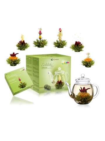 Creano ERBLÜHTEE-Set: Geschenkset + Magnetbox Weißer Tee + Holzpräsentbox Grüner Tee 