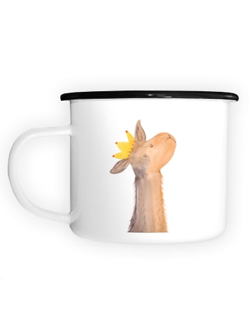 Mr. & Mrs. Panda XL Emaille Tasse Lamakopf König ohne Spruch in Weiß